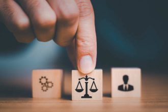 AI Law or AI ethics business concept. Artificial intelligence developing codes. Compliance, Business policy target in digital transformation and responsibility for guarding against unintended bias.